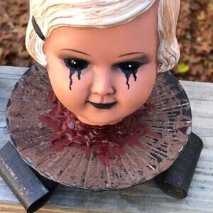 OOAK Creepy Odd 1920’s Flapper Doll Head Halloween Prop Shelf Fan Art deco Decor